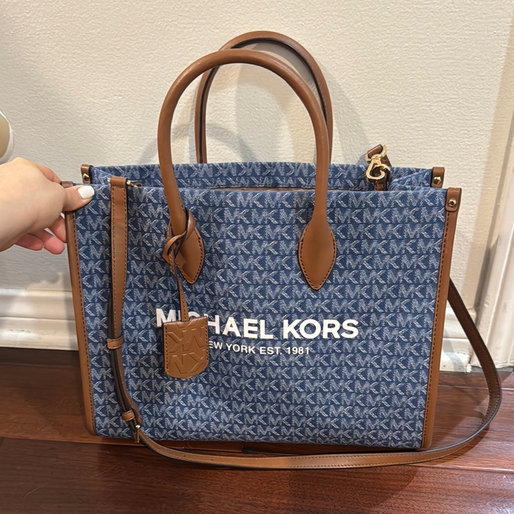 Michael Kors Denim Blue and Tan Tote